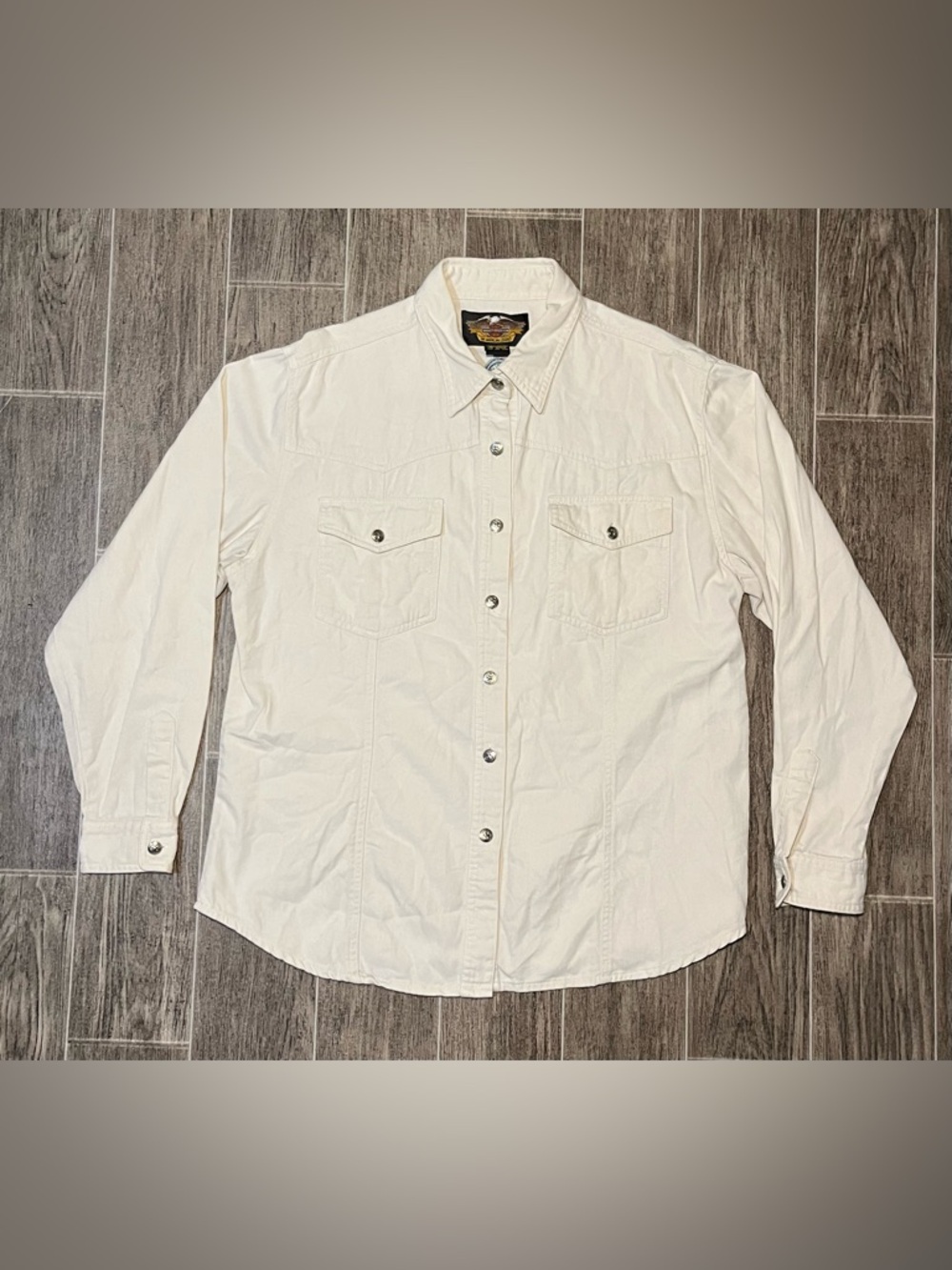 Harley Davidson Embroidered Button Up Shirt White Long Sleeve Women’s XL